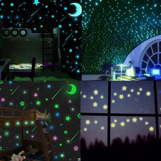 100 pzs calcomanías de estrellas que brillan en la oscuridad luminosas en la pared para niños sala de estar decoración del hogar (1)