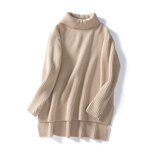 Suéter básico de lana 2021 para mujer, jersey de cuello alto, corto por delante, asimétrico, otoño e invierno, 30%