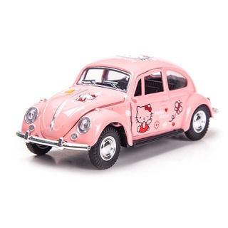 Dibujos animados Hello Kitty aleación modelo de coche para Retro escarabajo 3 puertas puede abrir tire hacia atrás accesorios de coche decoración coche simulación juguete de los niños mejor rosa (1)