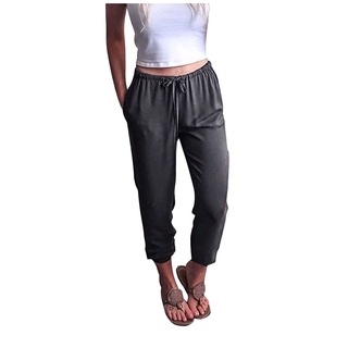 Beautyu_Fashion pantalones elásticos de algodón de Color sólido para mujer/banda elástica para auto cultivo/pantalones (4)