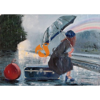 Dorio DIY Girl in Rain Kit de pintura al óleo por números codificado a mano pintado dibujo