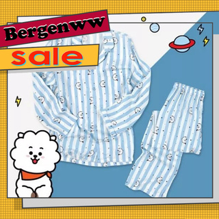 <bergenww pijama> kpop bts unisex de dibujos animados de impresión de dos piezas de manga larga top pantalones ropa de dormir ropa de hogar