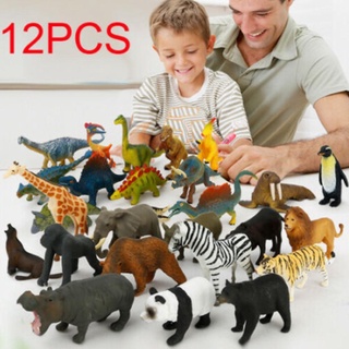 12 pzas/set de figuras de acción de zoo modelo juego de simulación de animales de dibujos animados adorables juguetes de plástico colección