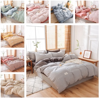 Muji/Ropa de cama lavable de algodón/Cadar juego de sábanas, sábana bajera ajustable, sábana plana, funda de almohada individual, Queen, King Size (3 en 1)/(4 en 1) d0LC