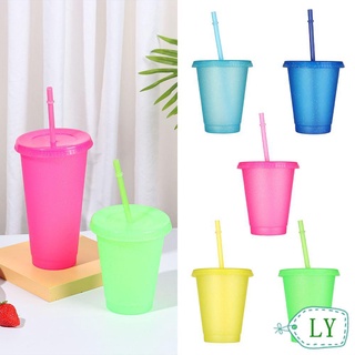 Ly 1 taza de paja portátil de plástico botella de agua con pajitas taza reutilizable vajilla personalizada al aire libre brillante Flash polvo/Multicolor