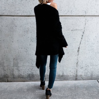 Womens Long Sleeve Cardigan Fluffy Shaggy Asymmetrical Sweater Coat Jacket Solid (5)