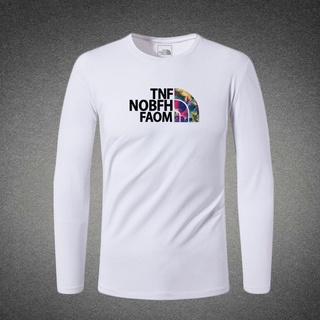 North face algodón manga larga camiseta de los hombres nuevo blanco casual cuello redondo camiseta top