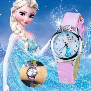 frozen aisha anna reloj de pulsera de cuarzo de cuero de dibujos animados de cristal para niñas y niños