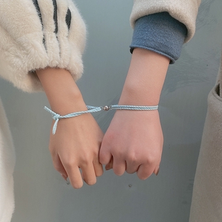 1 par de pares magnético atraer pulsera trenzada/cuerda de amistad expresiones chinas cadena de muñeca joyería acérrimo amante/brazalete ajustable cuerda (2)