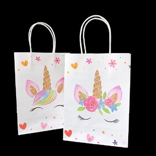 [yei] unicornio suministros de fiesta 12 unids/set unicornio bolsas de regalo bolsas de papel kraft con unicornio 586co
