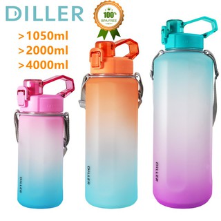 Diller 4L gran botella de agua deportiva libre de BPA con marcador de tiempo silicona paja galón jarra gimnasio botellas de beber 1050ml/2000ml/4000ml D58