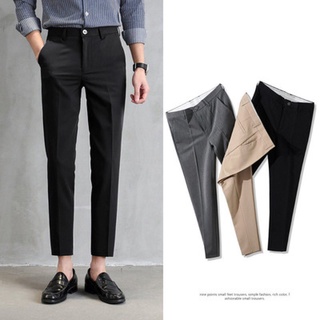 🙌 (7 colores) pantalones formales de los hombres traje coreano slim fit oficina elástico elástico negro pantalones largos B6Yj (2)
