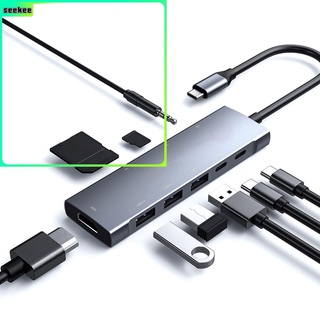 SEEKEE Estación De Acoplamiento USB Tipo C Hub Audio 4K HDMI 9 En 1 Adaptador Gigabit SD/TF Expansor Portátil VGA USB3.0 PD Carga