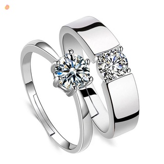 Zircon Adjustable Silver Couple Rings Wedding Ring for Women and Men Engagement Ring