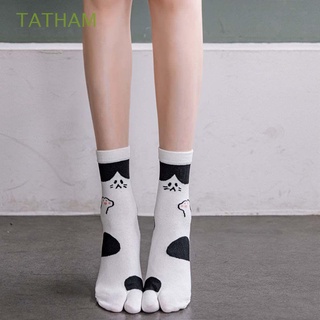 TATHAM Calcetines Transpirables De Dos Dedos Harajuku Hosiery Tabi Calcetín Lindo Algodón Cómodo Niñas Japonesas De Dibujos Animados Gato Dividido