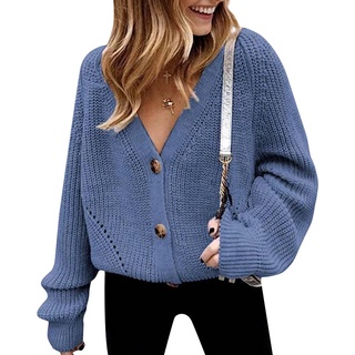 mujer cuello en v botón abajo prendas de punto de manga larga suave básico punto snap cardigan suéter