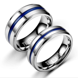 mujeres joyería titanio anillo de acero espejo pulido azul pareja anillos sd016