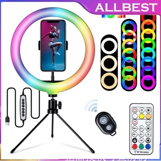 Allbesttm 26cm RGB relleno fotografía anillo de iluminación luz con trípode foto LED Selfie Control remoto anillo de luz lámpara TikTok luz