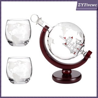 decantador globe set con 2 vasos de whisky de globo grabado - para licor,, bourbon, vodka - 850 ml/ 30oz