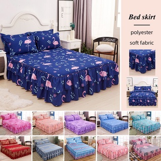 3 en 1 faldas de cama conjunto de flores flamingo - rojo/púrpura cama falda doble queen king sábana con falda (150 x 200 cm/180 x 220 cm/200 x 200)