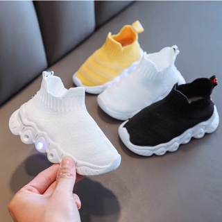Niños LED intermitente zapatos, zapatos de malla transpirable, niños s calcetines zapatos, niñas zapatos de deporte, suela suave, transpirable bebé intermitente luz zapatos de malla