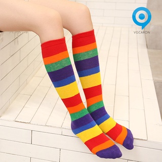 Lasvegas arco iris Color rayas niños niña niño otoño elástico rodilla calcetines altos medias
