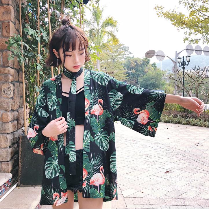 Kimono abrigo Retro Harajuku japonés INS verano suelto Cardigan mujer ropa BF