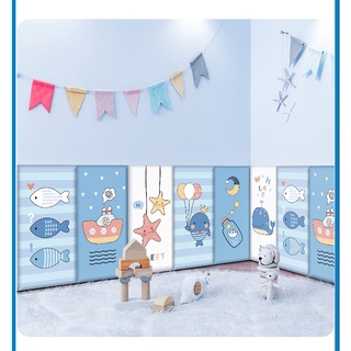 30X60Cm autoadhesivo de dibujos animados de la habitación de los niños anticolisión cojín de espuma suave Pack Kindergarten tridimensional decorativo pared que rodea dormitorio cama alrededor de la cama impermeable papel pintado (7)
