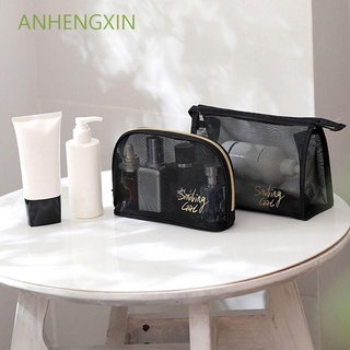 Anhengxin mujeres neceser bolsa portátil de almacenamiento de cosméticos bolsa de maquillaje bolsa de viaje moda negro malla bolso de lavado bolsa de niñas organizador de cosméticos