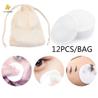 trueidea 12 unids/bolsa de moda removedor de maquillaje almohadilla reutilizable de algodón de bambú limpiador facial almohadilla de limpieza perezoso cuidado de la piel caliente lavable toallitas faciales (1)