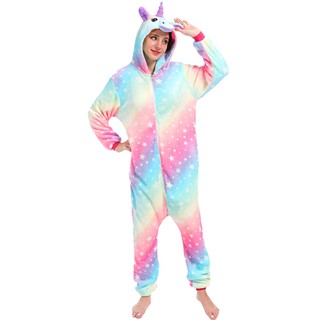 Baju Tidur pijamas ropa de dormir mujeres lindo de dibujos animados rosa arco iris unicornio pijamas de manga larga ropa de dormir Unisex suelto mono