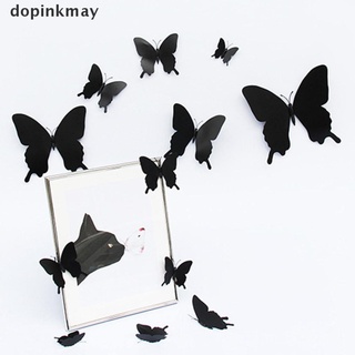 dopinkmay 12 unids/set 3d negro pteris mariposa pegatinas de pared mariposas imán pegatinas co
