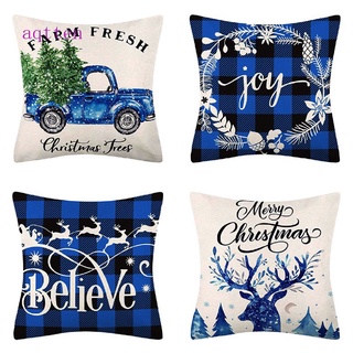 Aqtten Blue Christmas Series - funda de almohada (45 cm x 45 cm, cuadrado, sofá, funda de almohada, diseño de alce, árboles de navidad)