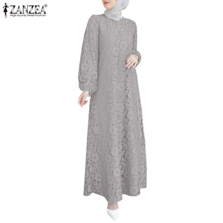 zanzea mujer casual encaje patchwork elástico puño musulmán maxi vestido