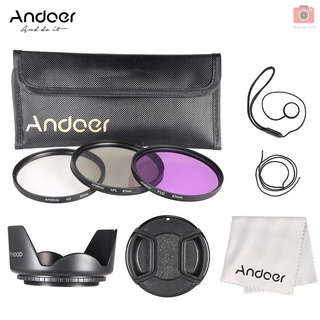 ANDOER Juego de filtros de 67 mm (UV+CPL+FLD) + bolsa de transporte de nailon, tapa de lente, soporte de tapa de lente, capucha de lente, paño de limpieza de lente