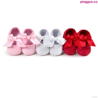 Mybaby zapatos suaves con lazo de princesa antideslizante para bebés/niñas