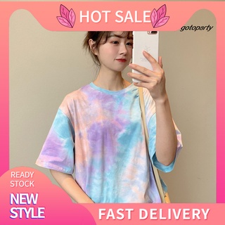 [disponible en inventario]camiseta--camiseta dulce de moda para mujer tie dye o cuello manga corta base camisa suelta top