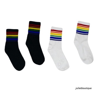 jul: harajuku rainbow rayas medias cool skateborad calcetines largos calcetines de tobillo mujer