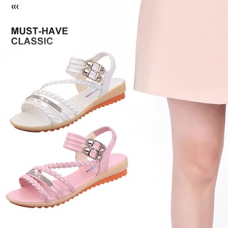 0913d moda verano de las mujeres sandalias elásticas correa de tobillo suave suela plana zapatos sandalias