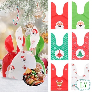 Ly 10 bolsas de plástico para caramelos de navidad, decoración del hogar, feliz navidad, galletas, conejo, oreja larga, año nuevo, caja de regalos de Santa Claus, caramelos, bolsa de tratamiento (1)