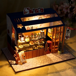 Diy cottage sushi shop creativo hecho a mano montado modelo de casa juguetes de cumpleaños para girl1