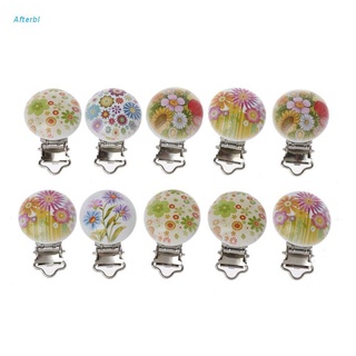 Afterbl 5Pcs Baby Pacifier Clips Flower Printed Wood Metal Holder Clasps 4.4cm x 3cm