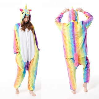 Unisex Kigurumi arco iris unicornio de dibujos animados de franela pijamas mujeres hombres con capucha ropa de dormir Onesies monos animales Cosplay disfraces