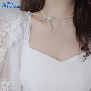 Bowknot collar de perlas elegante gargantilla mujer accesorios de moda joyería de fiesta (1)