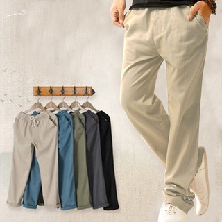Los hombres de verano de algodón lino Casual pantalones sólidos delgados Fitness pantalones de chándal rectos más el tamaño 5XL