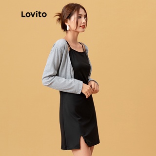 Lovito Casual Slip Dress Basic Set SSP3254 (negro) (6)