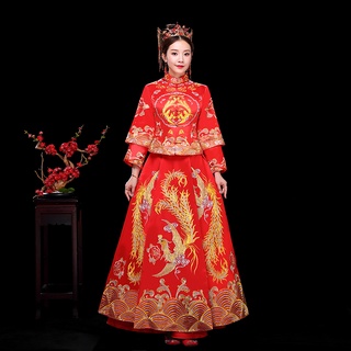 xiuhe vestido de novia 2021 nuevo novia boda tostadas vestido chino vestido de novia kimono vestido xiuhe rojo
