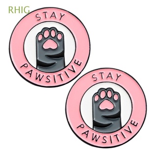 RHIG 2PCS Fashion Pins Creative Stay Pawsitive Brooch Letters Badges Jacket Lapel Backpack Accessories Enamel Pins Cartoon Cat Paw