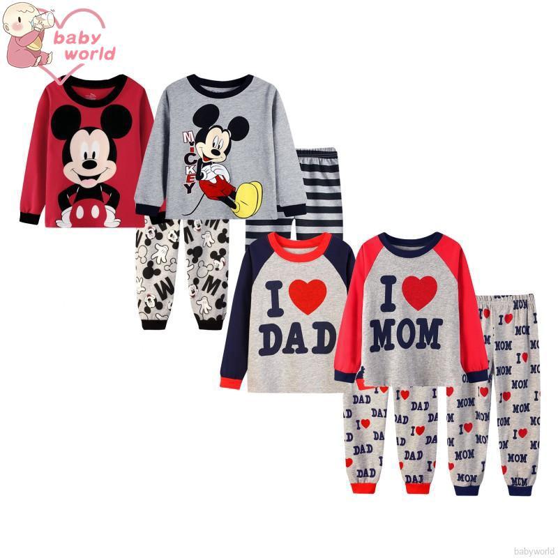 Babyworld bebé niños niñas pijama de manga larga de dibujos animados Mickey conjunto lindo Animal ropa de dormir 1-5T (1)