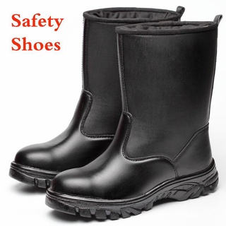 botas de pesca de cuero de los hombres zapatos de seguridad impermeable de acero del dedo del pie de trabajo botas de lluvia